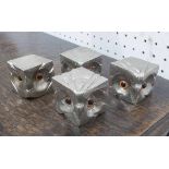 FONDICA CO ART, sculptural owls, a set of four, silvered finished, circa 1990's, 41cm H.