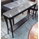 FAUX SHAGREEN CONSOLE TABLE, ebonised frame, 130cm x 30cm x 76cm.