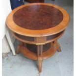LINLEY STYLE LAMP TABLE, round burr walnut inlaid top with lower tier, 70cm Rd x 63cm H.