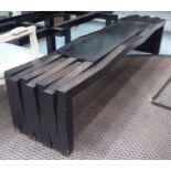 BENCH, ebonised of contemporary geometric form designed by Mark Harvey, 45cm x 200cm x 46cm H.