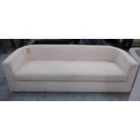 HOLLY HUNT SOFA, ivory velvet finish, with leather piping, 240cm W x 74cm H x 92cm D.