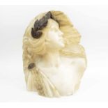 BUST, 19th century marble, young lady in the Roman style, 36cm x 32cm.