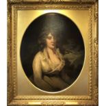 19th CENTURY SCHOOL 'Portrait of Seated Lady in White Dress', oval oil on canvas, 70cm x 60cm,