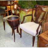 OPEN ARMCHAIRS, George III mahogany with stuff over seats, a set of two,