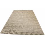 CONTEMPORARY ART DECO DESIGN SILK CARPET, 275cm x 180cm, geometric silver field.