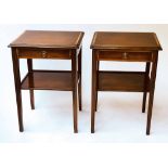 LAMP TABLES, a pair, George III design, mahogany and satinwood crossbanded,