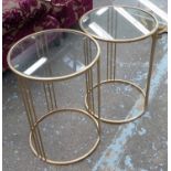 SIDE TABLES, a pair, 1950's French inspired, 56cm x 41cm diam.