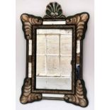 WALL MIRROR, early 20th century Italian, dark green painted and silvered wood frame,