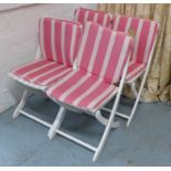 GARDEN CHAIRS, a set of four, vintage, with pink stripped cushions, 85cm H.