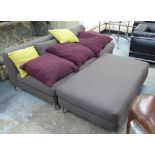 SOFA, armless, grey 195cm x 95cm x 75cm H with footstool to match and cushions.