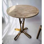 GARDEN TABLE, 19th century French, with circular weathered travertine marble top,