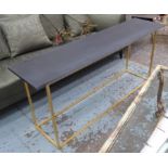 ADAM WILLIAMS DESIGN CONSOLE TABLE, rectangular, gilt metal support with stone top,
