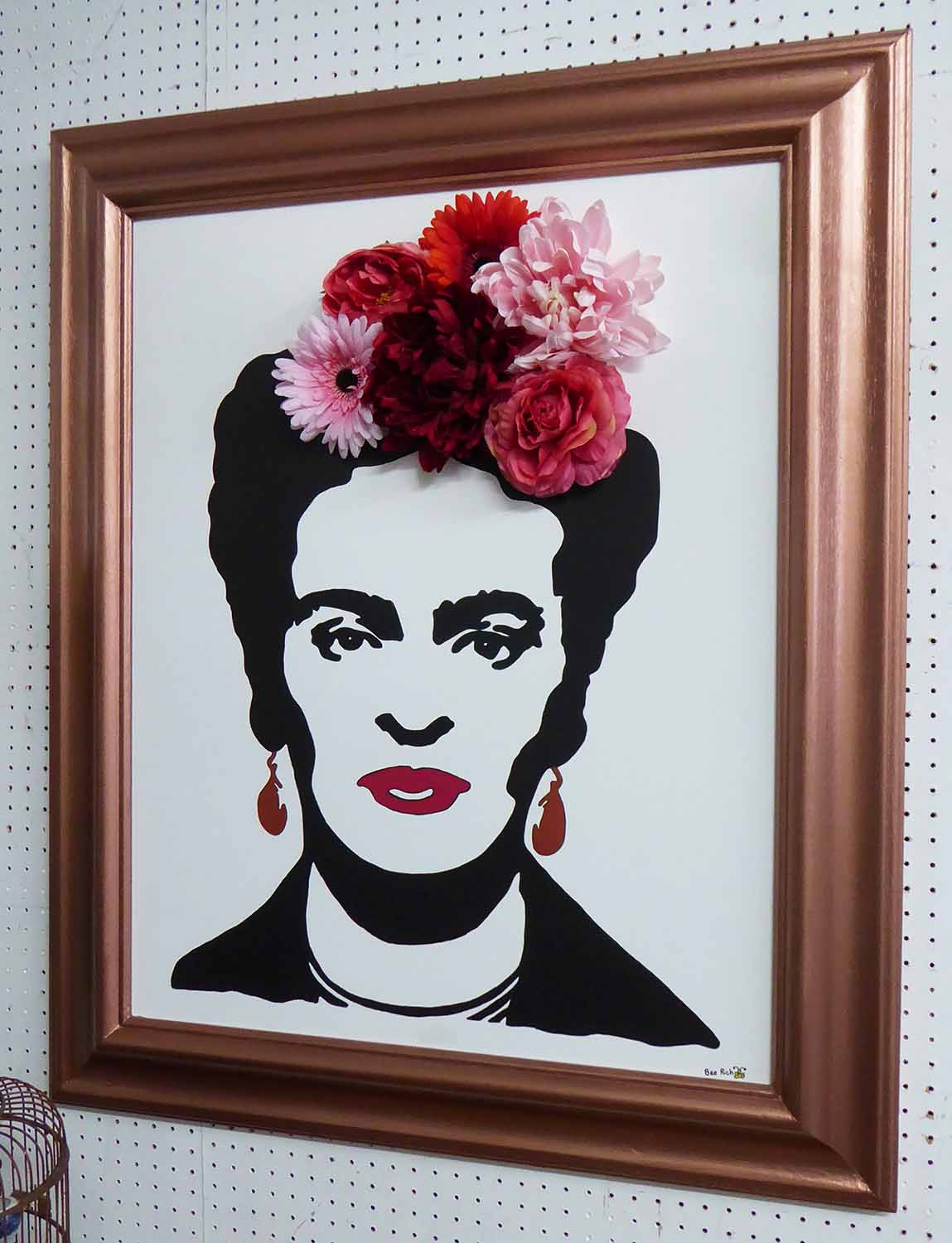 FRIDA KAHLO FLOWERS BY BEE RICH, framed with faux flower detail, 75cm x 90cm.