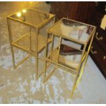 OCCASIONAL TABLES, a pair, gilt metal framed, two tier, each with a square mirrored top, 30.