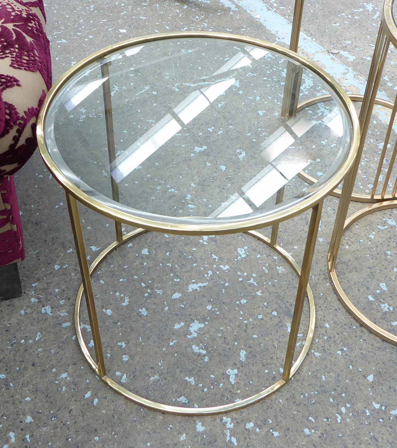 SIDE TABLE, 1950's French inspired bevelled glass top, 46cm x 46cm.