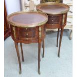 PETITE COMMODES, a pair, Louis XV style with galleried tops, 74cm H.