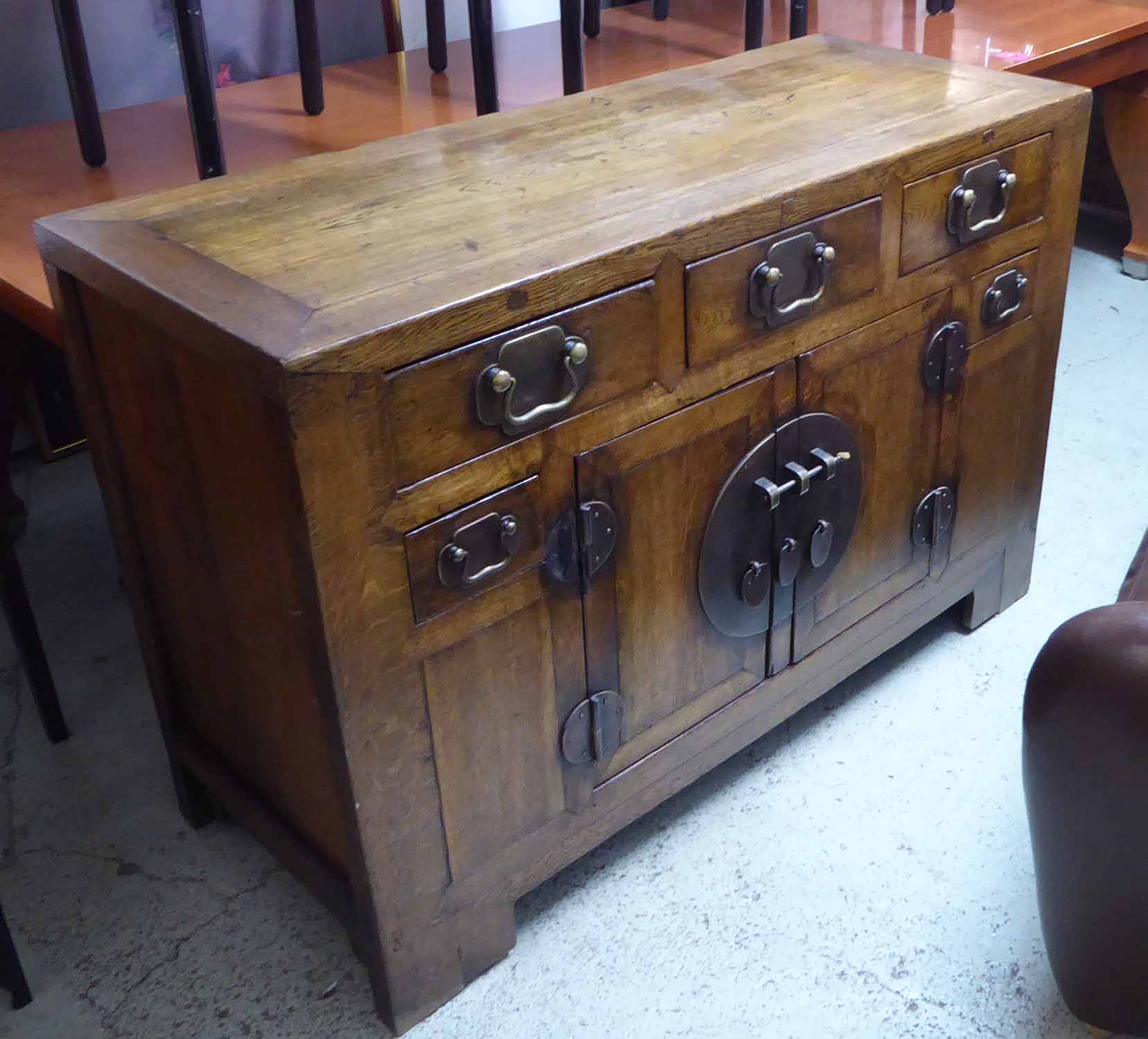 CHINESE SIDEBOARD, 19th century Shanxi style oak with five drawers and two doors,