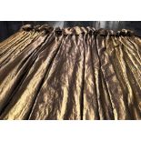 CURTAINS, a pair, gold silk and gold striped, unlined,