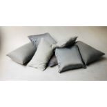 CUSHIONS, a group of seven, in grey and silver fabrics.