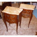 PEITITE COMMODES, a pair, Louis XV style, with marble tops, 71cm H.