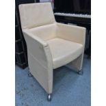 DESK CHAIR, Enrico Pellizzoni, Italian, upholstery in cream leather, 87cm H x 57cm W x 46cm D.