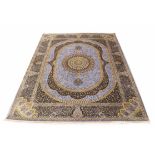 FINE PURE SILK QUM DESIGN RUG, 200cm x 150cm.