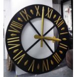 CLOCK FACE, architectural scale, black and gilt, with Roman numerals and gilt arrow hands,