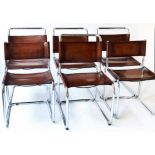 DINING CHAIRS, a set of four, Bauhaus design, hand finished leaf brown coach leather,