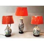 LAMPS, a pair, Chinese ceramic ginger jar form,