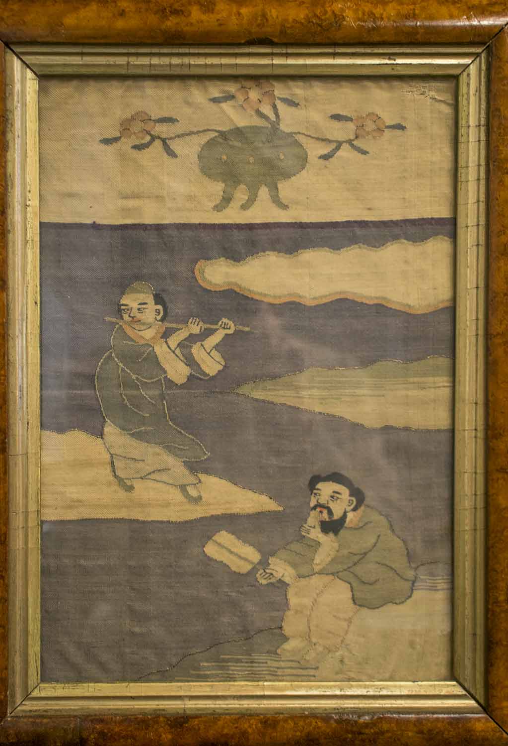 WOVEN PANELS, a companion pair, 19th century Chinese Kesi figurative silk in gilt slip frames, - Image 3 of 3