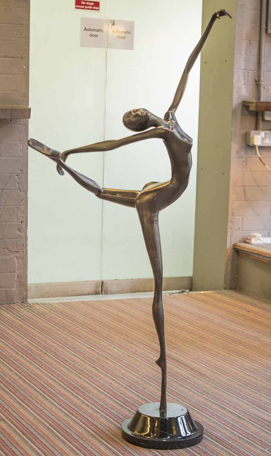 CONTEMPORARY SCULPTURE, bronze ballerina on marble base, 119cm H.