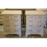 CHESTS, a pair, Georgian style grey painted of five drawers, 80cm H x 61cm W x 53cm D.