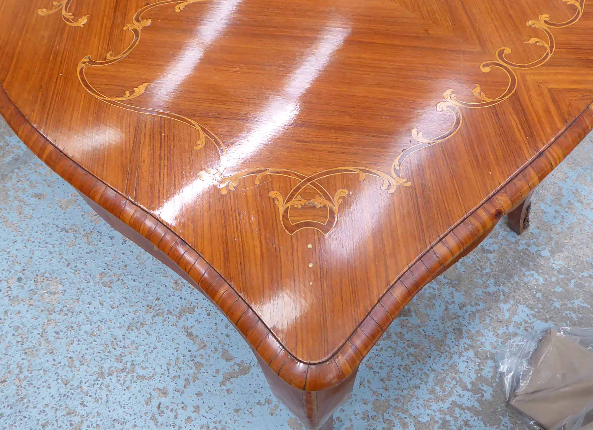 LIBRARY TABLE, Louis XV style, marquetry top, with brass mounts. - Image 2 of 2