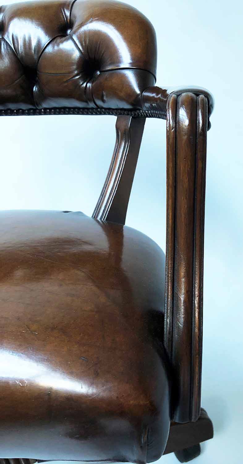 REVOLVING DESK CHAIR, 1970s Norwegian, studded mid brown leather upholstered and buttoned back, - Image 3 of 3