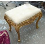 ITALIAN ROCOCO STYLE STOOL, giltwood with white upholstery, 53cm H.