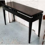 CONSOLE TABLE, contemporary continental style design, ebonised finish, 120cm x 40cm x 75cm.