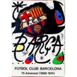 JOAN MIRO POSTER, celebrating 75th anniversary of Barcelona Football Club, 106cm x 75cm, framed.