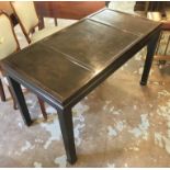 ASIAN TABLE, black lacquer with a divided top, 60cm D x 71cm H x 120cm L.