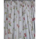 CURTAINS, two pairs, flower fairies design, lined and interlined, one pair 128cm W x 205cm drop,