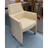 DESK CHAIR, Enrico Pellizzoni, Italian, upholstery in cream leather, 87cm H x 57cm W x 46cm D.