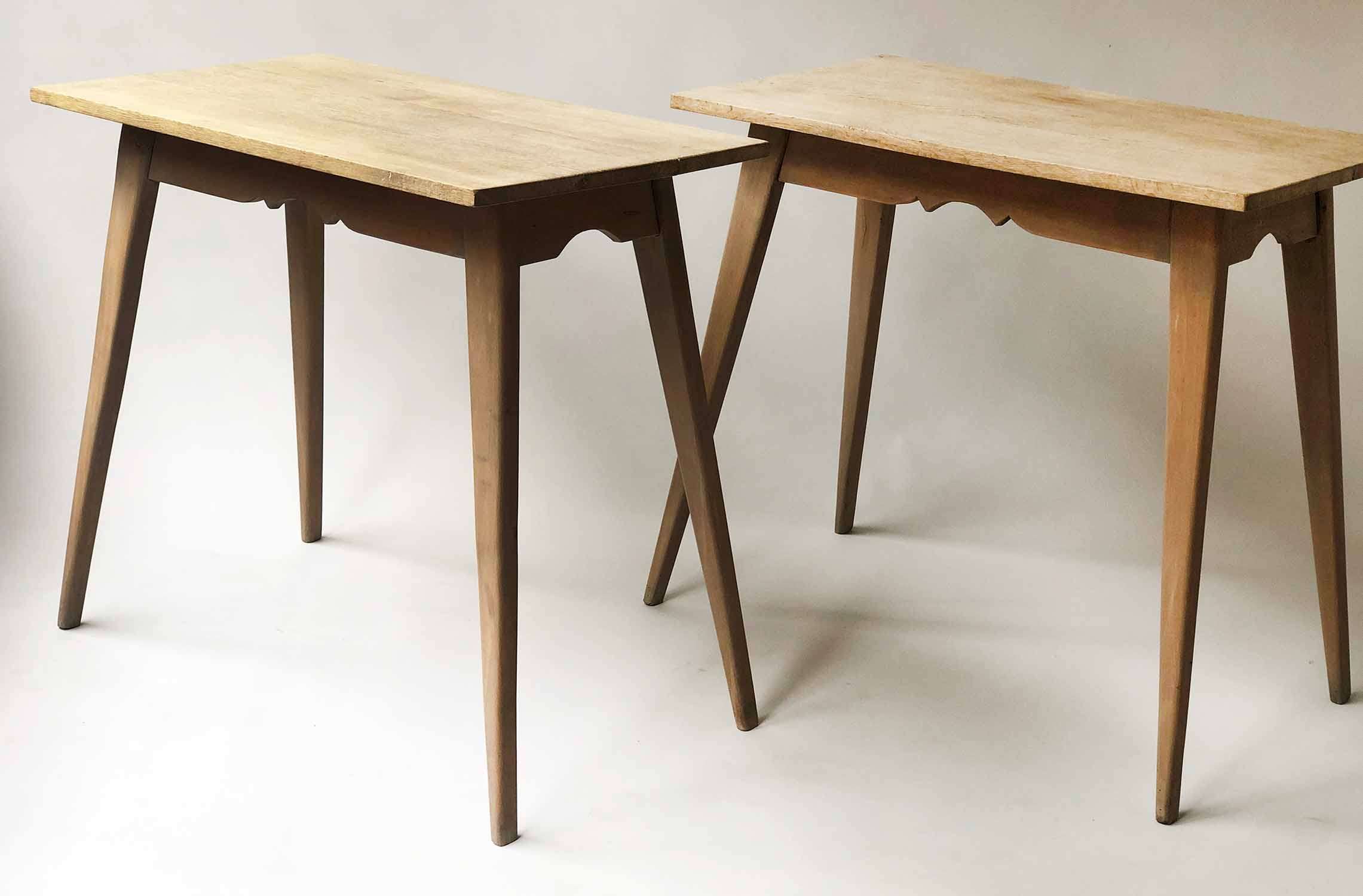 SIDE TABLES, a pair, 'OKA' style, limed oak and grey washed,