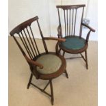 ARTS AND CRAFTS WINDSOR ARMCHAIRS, a pair by Goodyers of Regent St & Bond St, beech and elm,