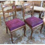 SIDE CHAIRS, a pair, 19th century Continental with marquetry and burgundy seats,