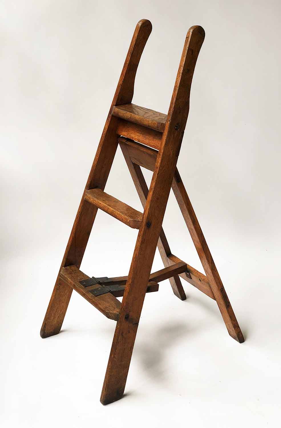 LIBRARY FOLDING STEPS, Victorian oak, three tread, 85cm H.