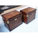 CAMPAIGN STYLE TRUNKS, a pair, leathered finish, 62cm x 40cm x 51cm.