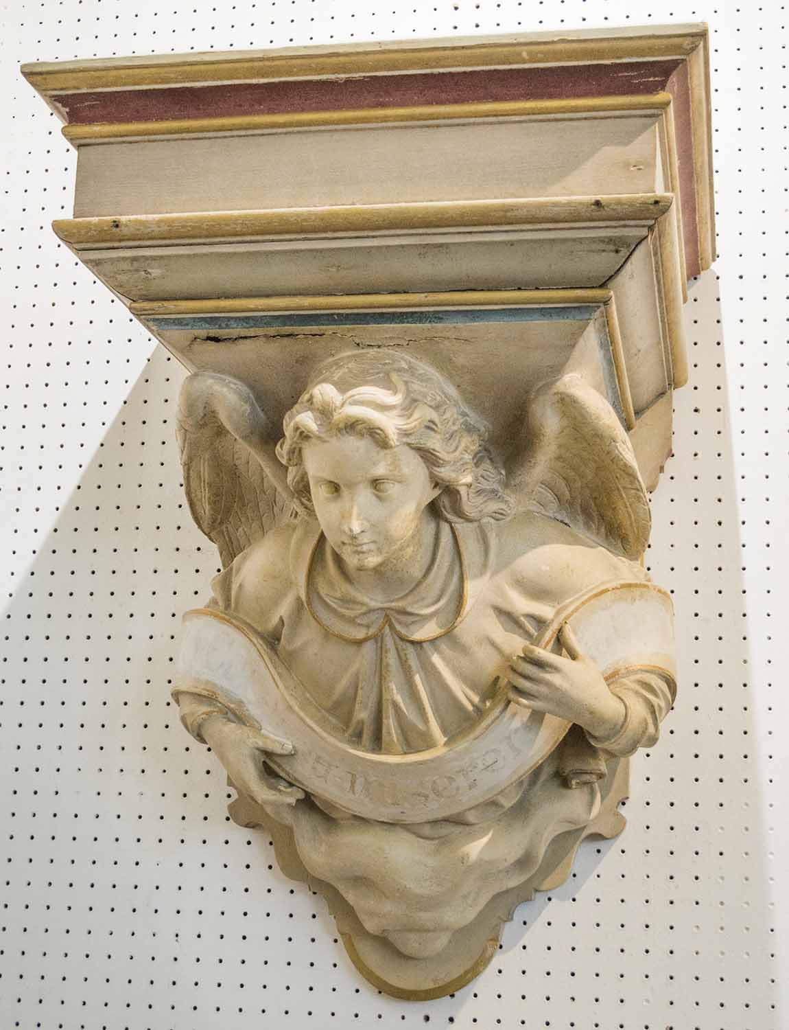 WALL BRACKET, Victorian painted in the form of an angel, 62cm H x 45cm W x 39cm D.