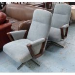 LOUNGE CHAIRS, a pair, 1970's Danish inspired design, swivel base, 92cm H.