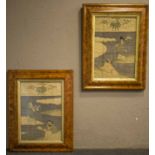 WOVEN PANELS, a companion pair, 19th century Chinese Kesi figurative silk in gilt slip frames,