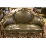 CANAPE, Napoleon III walnut with leather upholstery, 178cm L x 106cm H.