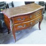 BOMB COMMODE, Louis XV style, two drawers, marble top, 108cm x 53cm x 83cm.